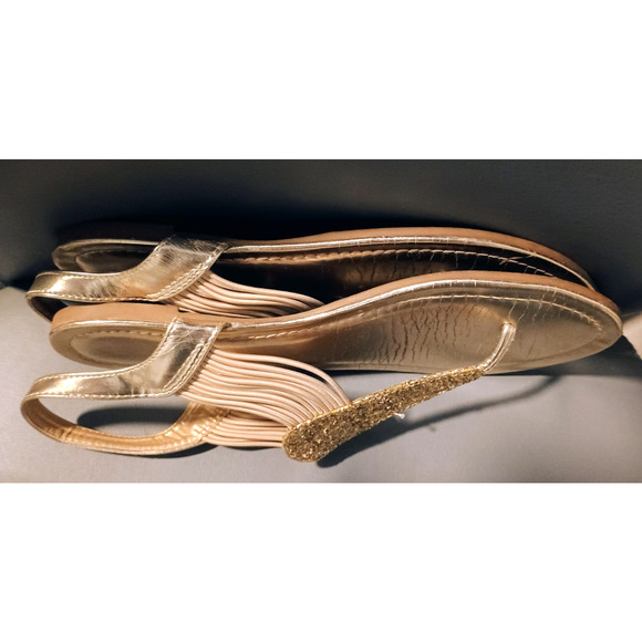 Dream Pairs Gold Bling Elastic Strappy String Thong Gladiator Sandals Flats 9 - Picture 3 of 4